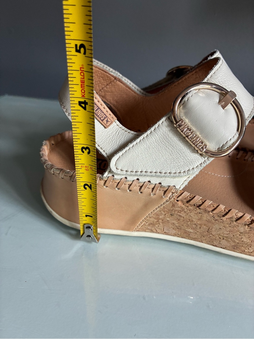 PIKOLINOS Black and Cream Leather Cork Wedge Sandal with Buckle Size 39 - Picture 5 of 7